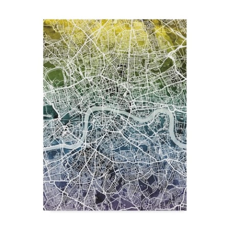 Michael Tompsett 'London England Street Map Blue Yellow' Canvas Art,18x24